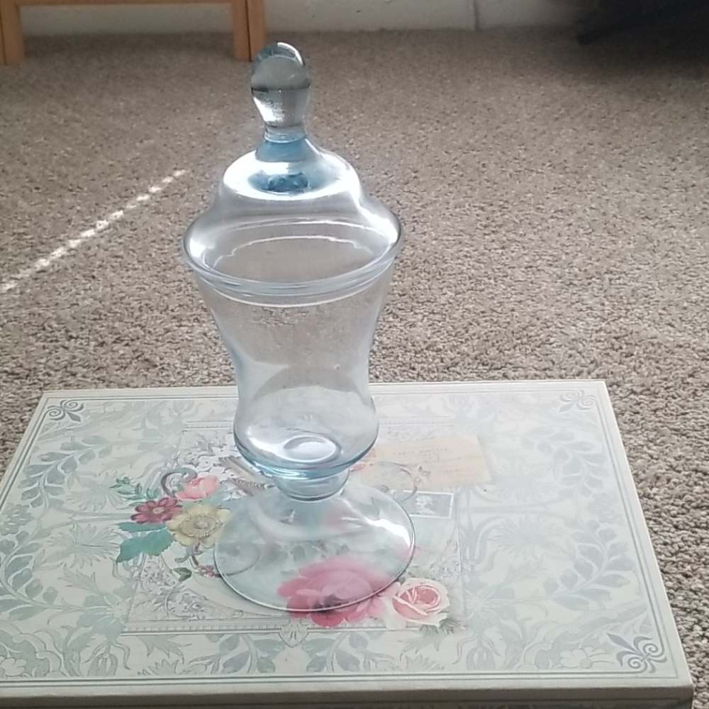 Princess House Blue Handblown Crystal Jar